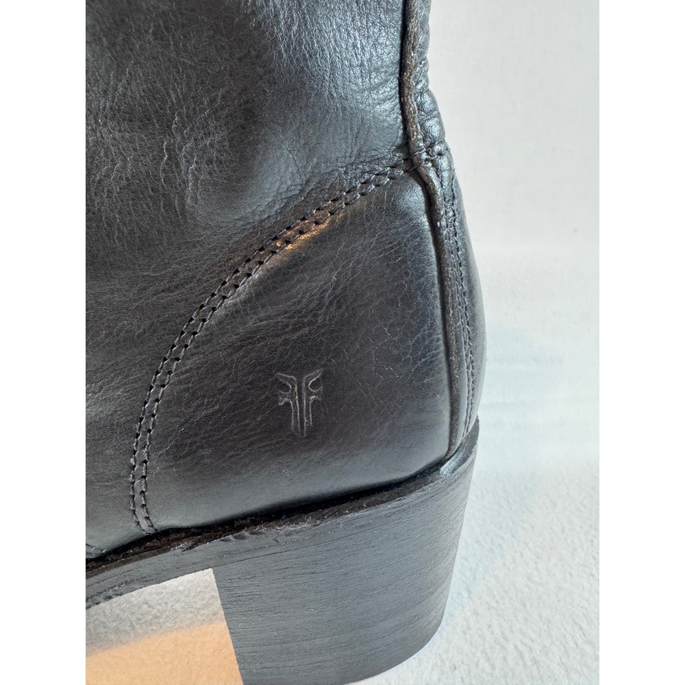 Frye Sabrina 6G Black Leather Lace Up Combat Boots Vibram Sole Block Heel - Picture 5 of 11